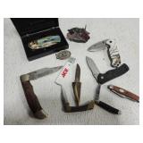 Lot of pocket knifes and more w blue bucket