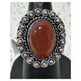 Red Onyx German Silver Ring Size 7