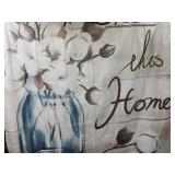 Shower curtain w hangers " BLESS HES HOME "