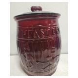 Ruby red PLANTERS NUT JAR w lid