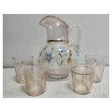 Victorian style hand painted glass pitcher