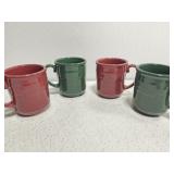 Set of 4 Longaberger Pottery red&green coffee cups