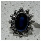 Blue Sapphire German Silver ring size 8