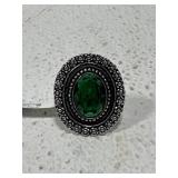 Green Emerald German Silver Ring Sz6
