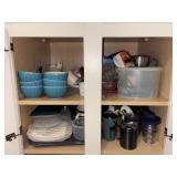 Large Cabinet Lot of Kitchen Dishes and Items