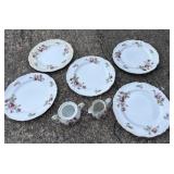 7pcs Old Rose China Set **Creamer is cracked**