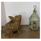 Metal Lantern and Ceramic/Plaster  Bunny