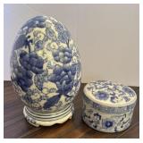 Blue and White Porcelain Egg and Trinket Box