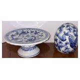 Blue/White Butterfly design Stand and Ceramic Egg