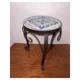 Blue and White Tile Work Metal Plant Stand