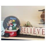 Electric Snow Globe and Believe Sign