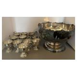 Silver Plated Punch Bowl and 11 Cups