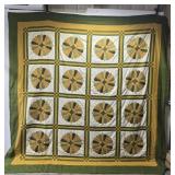 102" by 100" very large green / yellow quilt