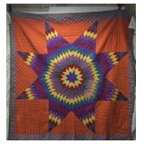 78" by 83" multicolored vintage quilt