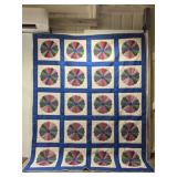 84" by 104" vintage large handmade sunflower quilt