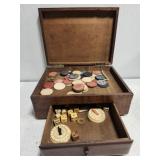 Antique wooden small chest w misc Antique Antique wooden small chest w misc Antique