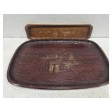 Lot of 2 carved wood trays Lot of 2 carved wood trays