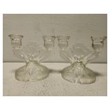 Two intricate glass candle holders Two intricate glass candle holders