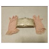 Vintage hand bag and pink gloves Vintage hand bag and pink gloves