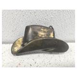 Metal cowboy hat belt buckle