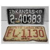 Vintage North Carolina & Kansas License Plates