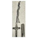 Metal Cross Pendant Necklace & Vintage Lighter
