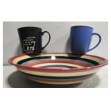 Lot of Coffee Mugs & Large Hand Painted Bowl