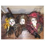 Lot of 3 porcelain masks