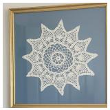 Framed white crochet decor