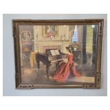 Framed Vintage Victorian Lady Plating Piano