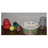 Estate Lot of Ceramic Dog Bowl Dog Toys Etc