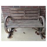 Wagon wheel style wood bench
