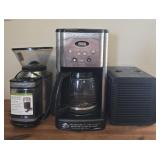 Lot of a coffee pot, coffee grinder, and heater