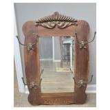Antique Wood Framed Decorative Mirror with Hooks
