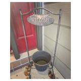 Welcome outdoor sign with planter