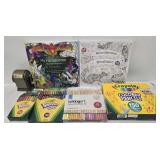 Estate lot of adult coloring books and pencils