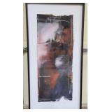 Large framed abstract painting on cardboard