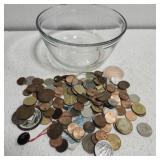 Coins in a clear bowl