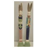 Pair of wooden decorative rabbits