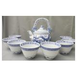 Chinese blue and white rice pattern porcelain