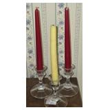 Set of 3 Glass Candlestick Holders w Candles
