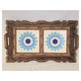 Vintage Floral Tile Wood Framed Tray