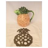 Lot of Ceramic Pineapple Pitcher & Brass Pineapple