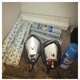 Lot of 2 irons and shelf paper