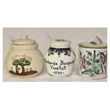 Lot of 3 Italian Ceramic Sugar Dishes with Spoons