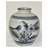 Japanese Made Pottery Vase with Birds & Flowers