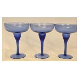 Set of 3 Glass Cobalt Blue Margarita Glasses