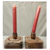 Pair of vintage wood candlestick holders