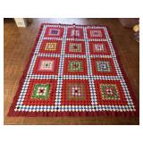Red and multicolor hand made quilt top