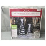 2 Light up LED cool white spiral trees